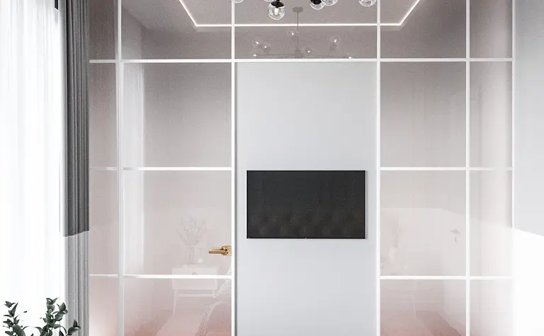 Wnętrze pokoju z nowoczesnym oświetleniem, skandynawskim designem i tradycyjnymi akcentami