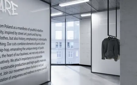 Wnętrze z minimalistycznym designem, nowoczesne elementy i współczesne akcenty.