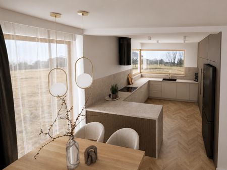 Kuchnia w stylach japandi i skandynawskim z minimalistycznymi meblami