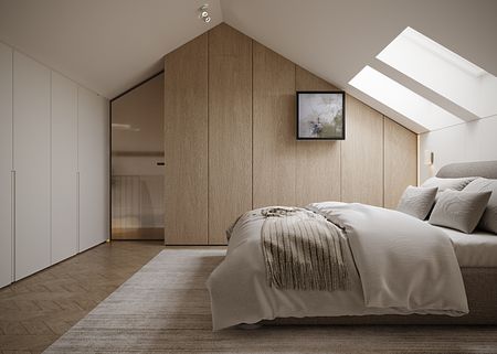 Sypialnia z elementami japandi, minimalistycznymi i skandynawskimi