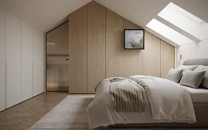 Sypialnia z elementami japandi, minimalistycznymi i skandynawskimi