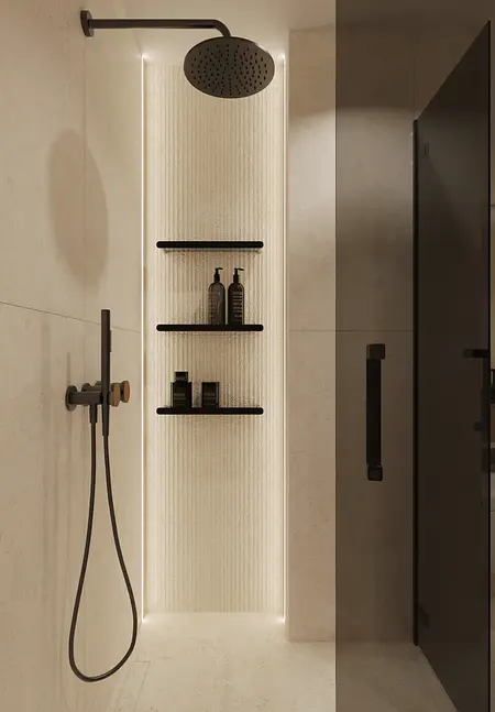 Nowoczesna łazienka z prysznicem w stylu art deco i glamour