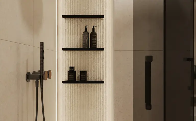 Nowoczesna łazienka z prysznicem w stylu art deco i glamour