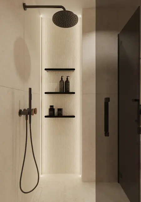Nowoczesna łazienka z prysznicem w stylu art deco i glamour