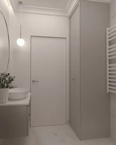 Wnętrze łazienki z nowoczesnym designem i quiet luxury.