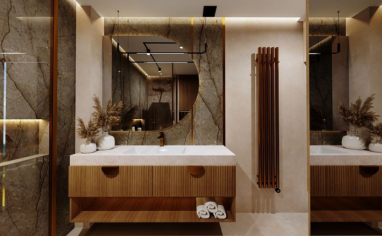 Projekt łazienki z zabudową meblową pod wymiar