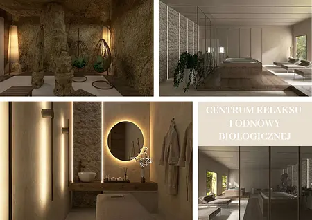 Centrum relaksu z elementami japandi i minimalistycznymi.