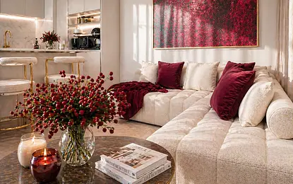 Wnętrze salonu w stylu nowoczesnym z dodatkami soft minimalizm i quiet luxury.