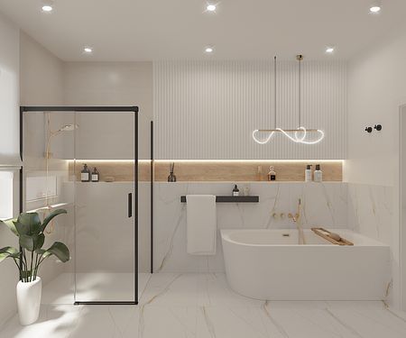Nowoczesna łazienka z wanną, prysznicem, minimaluxe i quiet luxury