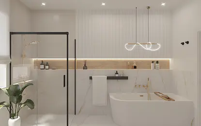 Nowoczesna łazienka z wanną, prysznicem, minimaluxe i quiet luxury