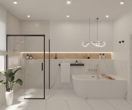 Nowoczesna łazienka z wanną, prysznicem, minimaluxe i quiet luxury