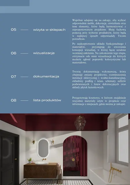 Wnętrze łazienki w stylu art deco i vintage z czerwonymi akcentami