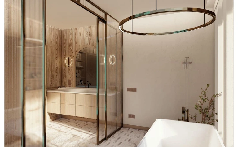 Nowoczesna łazienka z elementami glamour i quiet luxury