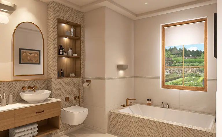 Stylowa łazienka w stylu rustykalnym i industrialnym z wanną.