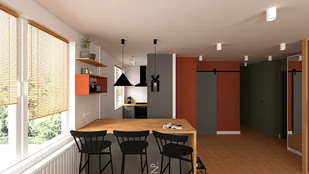 Kuchnia w stylu eklektycznym z nowoczesnymi i tradycyjnymi elementami.