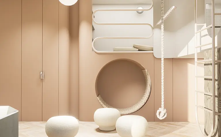 Wnętrze pokoju z beżowymi meblami, rope decor, eklektyczne, nowoczesne, współczesne rozwiązania.