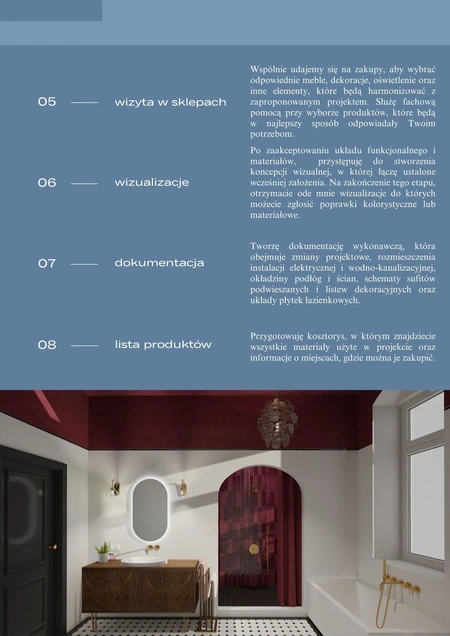 Wnętrze łazienki w stylu art deco i vintage z czerwonymi akcentami