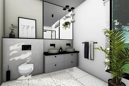Nowoczesna łazienka minimalistyczna z eklektycznymi detalami, skandynawskim akcentem.