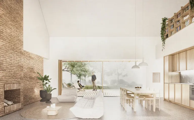 Wnętrze z minimalistycznym designem, skandynawskimi akcentami i naturalnym oświetleniem.