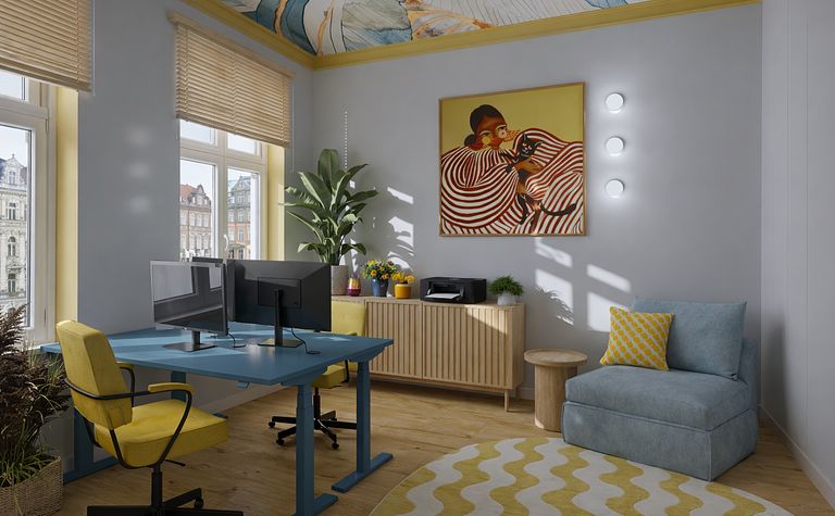 Domowe biuro i salon w stylu Dopamin Decor