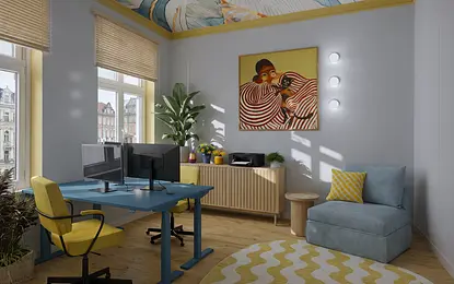 Domowe biuro i salon w stylu Dopamin Decor