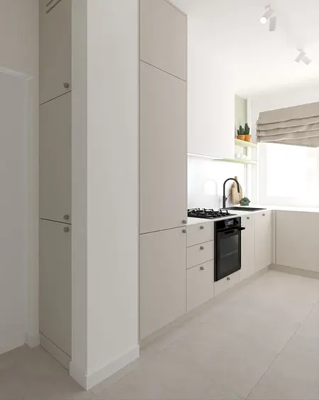 Kuchnia w stylu dopamine decor, eklektycznym i skandynawskim z nowoczesnymi meblami.