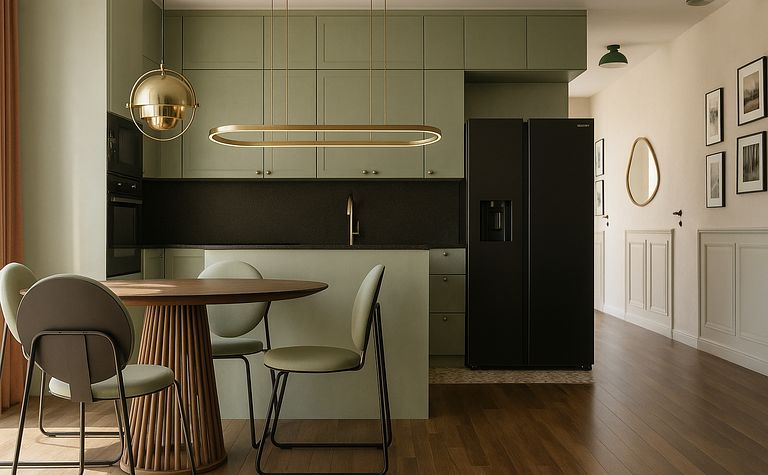 Wnętrze kuchni w stylach art deco, dopamine decor, eklektyczny, nowoczesny, współczesny.