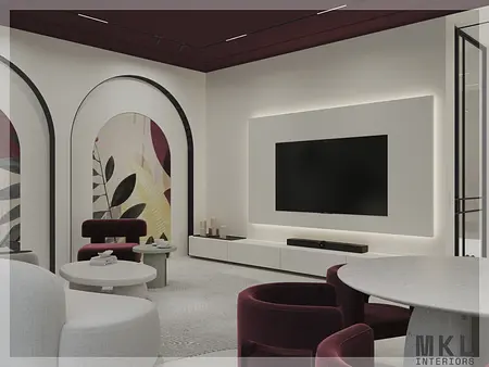 Wnętrze salonu w stylu art deco, minimalistycznym i quiet luxury z wygodnymi meblami.