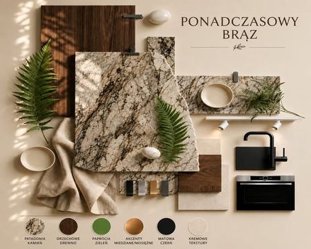 Wnętrze z kolorami brązowym, beżowym i szarym, współczesny design.