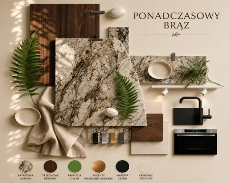 Wnętrze z kolorami brązowym, beżowym i szarym, współczesny design.