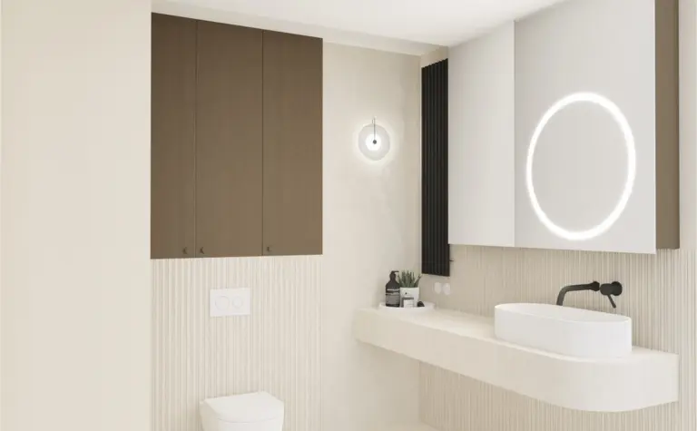 Nowoczesna łazienka w stylu minimalistycznym z art deco i glamour