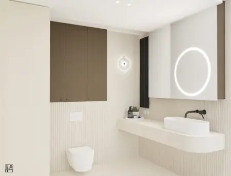 Nowoczesna łazienka w stylu minimalistycznym z art deco i glamour
