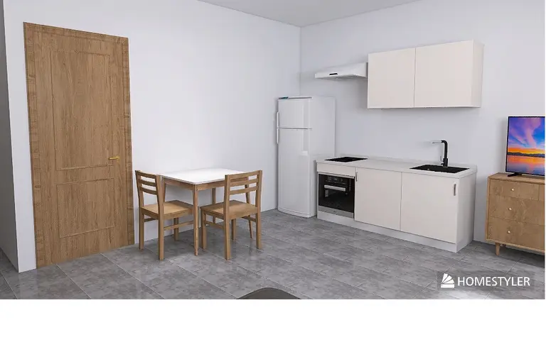 Kuchnia w stylu minimalistycznym z białymi meblami i drewnianymi detalami.