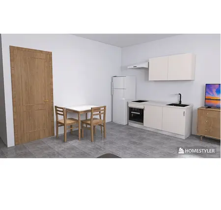 Kuchnia w stylu minimalistycznym z białymi meblami i drewnianymi detalami.