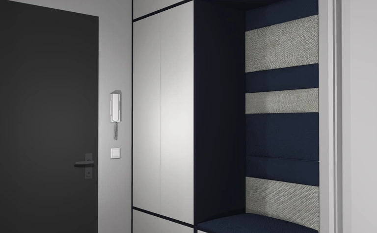 Przedpokój z szafą w stylu minimalistycznym i industrialnym