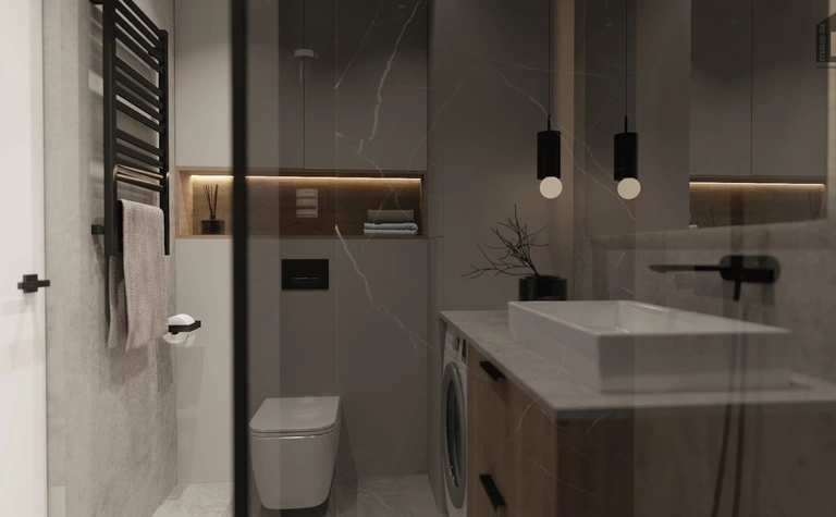 Nowoczesna łazienka z industrialnymi i minimalistycznymi detalami