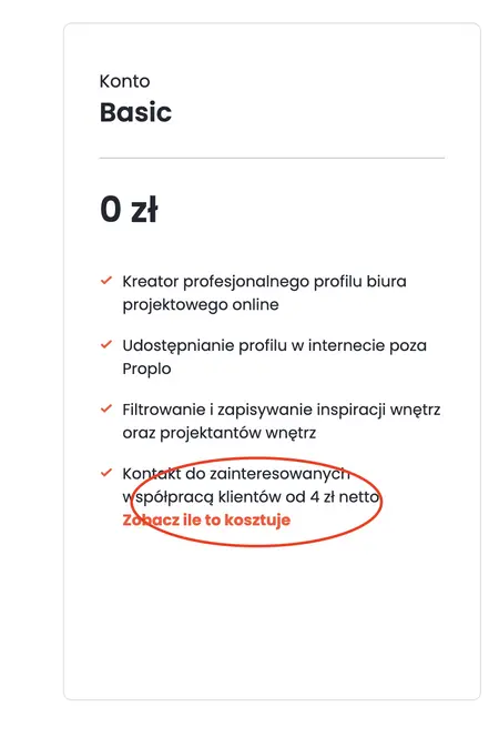 Interfejs konta projektanta wnętrz z funkcjami online.
