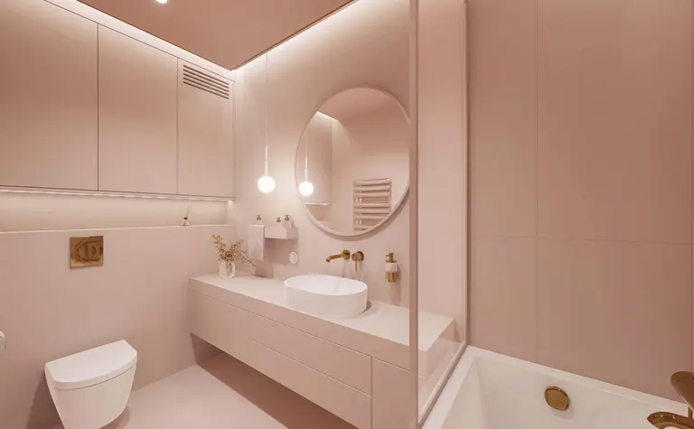 Nowoczesna łazienka w stylu japandi z minimalistycznymi detalami