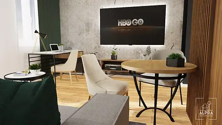 Nowoczesne biuro z drewnianym blatem i industrialnym akcentem