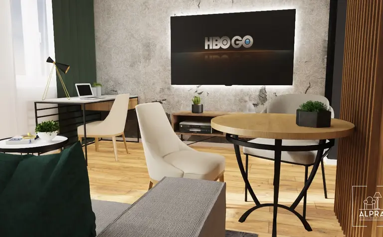 Nowoczesne biuro z drewnianym blatem i industrialnym akcentem