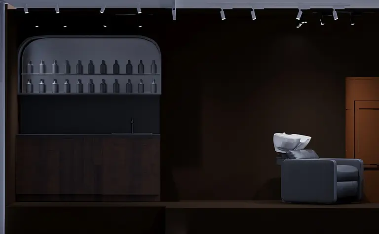 Wnętrze salonu w stylu japandi z minimalistycznym fotelem i drewnianą zabudową