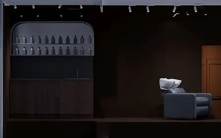 Wnętrze salonu w stylu japandi z minimalistycznym fotelem i drewnianą zabudową