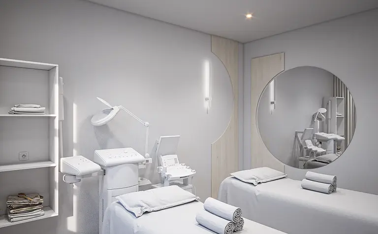 Gabinet z białymi meblami, minimalistyczny i nowoczesny design.