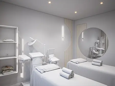 Gabinet z białymi meblami, minimalistyczny i nowoczesny design.