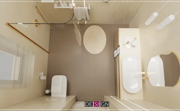Wnętrze łazienki w stylu boho i eklektycznym z nowoczesnymi detalami.