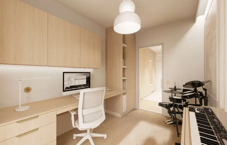 Wnętrze gabinetu w stylu japandi, minimalistycznym, nowoczesnym i quiet luxury.