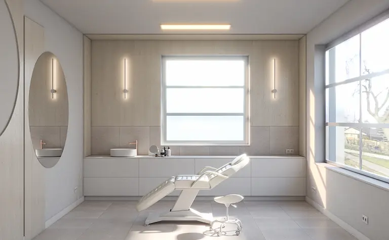 Nowoczesne wnętrze z minimalistyczną umywalką i jasnymi ścianami