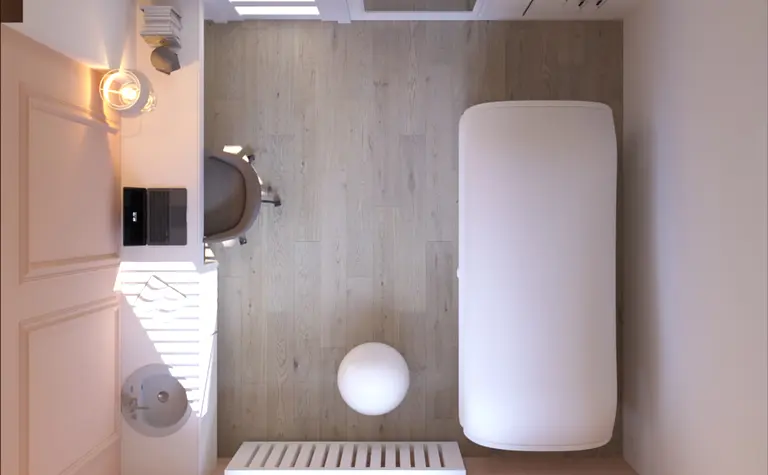 Wnętrze pokojowe w stylu art deco, minimalistycznym, nowoczesnym i soft minimalizmie z biurkiem.