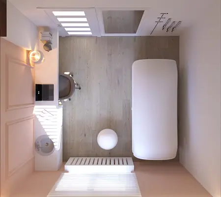 Wnętrze pokojowe w stylu art deco, minimalistycznym, nowoczesnym i soft minimalizmie z biurkiem.