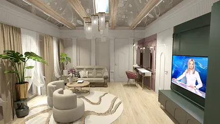 Wnętrze salonu z luksusowymi meblami i dekoracjami glamour